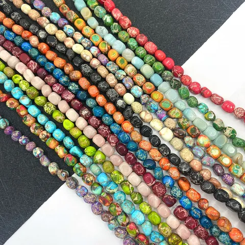 Natural Stone Loose Beads Irregular Barrel Shape Imperial Jasper Turquoise For DIY Jewelry Making Spacer Beads Multi Color Polished Crafts