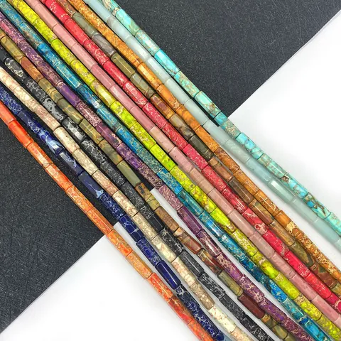 Natural Imperial Jasper Stone Cylinder Beads 5x13mm Tube Gemstone Spacer Beads For DIY Jewelry Making Bracelet Necklace Accessories