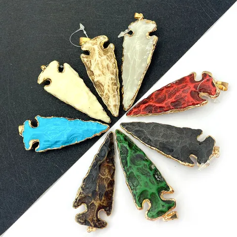 Colgante de Punta de Flecha Resina Textura de Piedra Borde Chapado en Oro Estilo Tribal Dije para Fabricación de Joyería DIY