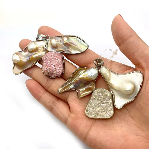 Unregelmäßiger Anhänger Mit Natürlicher Künstliche Barockperle Und Druzy Kristall Für DIY Halskette Schmuckherstellung Galvanisierter Vintage Stil Damen Accessoires