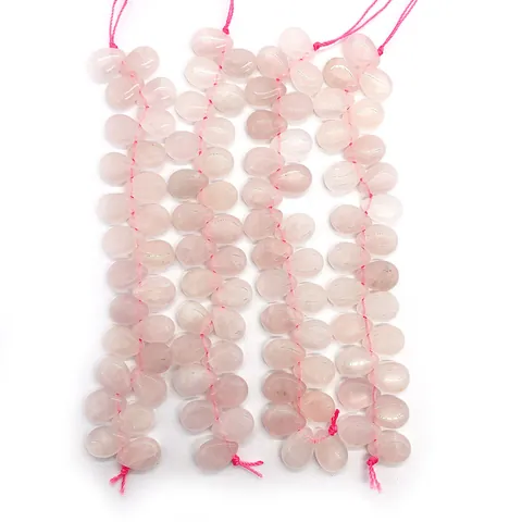 Natural Rose Quartz Teardrop Loose Beads Pink Crystal Flat Water Drop Stone Beads For DIY Jewelry Making Necklace Accessories