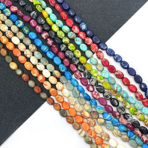 Natural Stone Imperial Jasper Turquoise Beads 6x8mm Oval Flat Loose Beads For DIY Jewelry Making Necklace Bracelet Supply