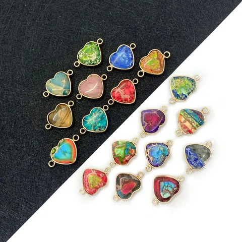 Connettore per Pendente in Pietra dell'Imperatore a Forma di Cuore Doppio Occhiello Diaspro Imperiale Naturale per DIY