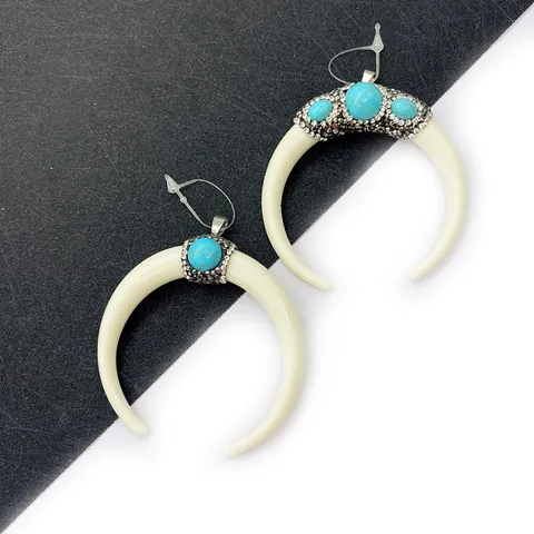 Bohemian Harz Ochsenknochen Halbmond Horn Anhänger Mit Synthetischem Türkis Strass Für DIY Schmuckherstellung Ethnische Damen Zubehör