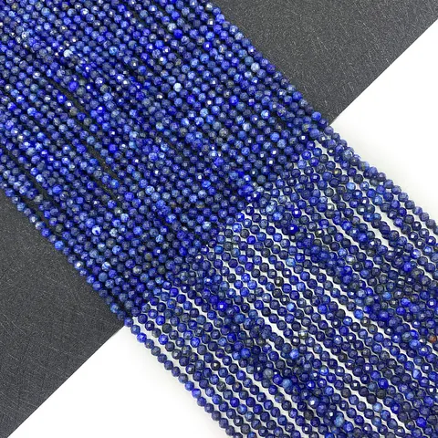Natural Faceted Lapis Lazuli Round Loose Beads Blue Gemstone Strand For DIY Necklace Jewelry Making Accessories