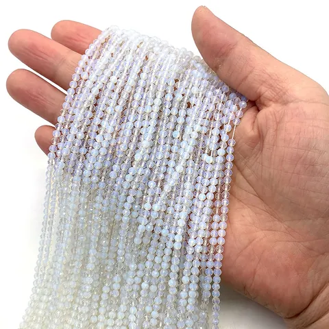Natural Opal Faceted Round Loose Beads White Translucent Stone Spacer Beads For DIY Bracelet Necklace Jewelry Making Accessory