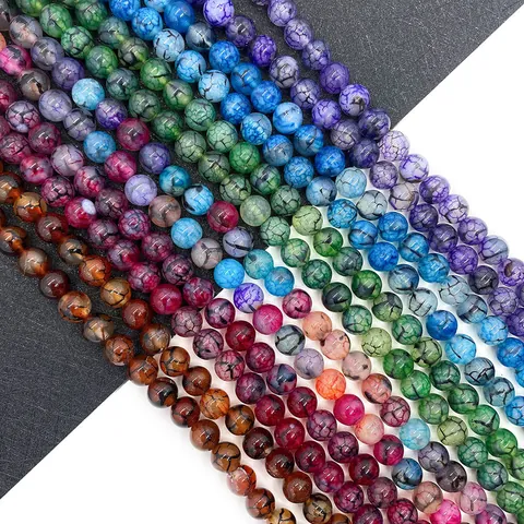 Natural Stone Dragon Vein Agate Round Loose Beads Polished Crack Pattern Agate Beads For DIY Jewelry Making Accessories