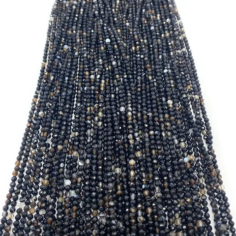 Natural Black Agate Faceted Round Loose Beads For DIY Jewelry Making Necklace Bracelet Handcraft Accessories Small Beads