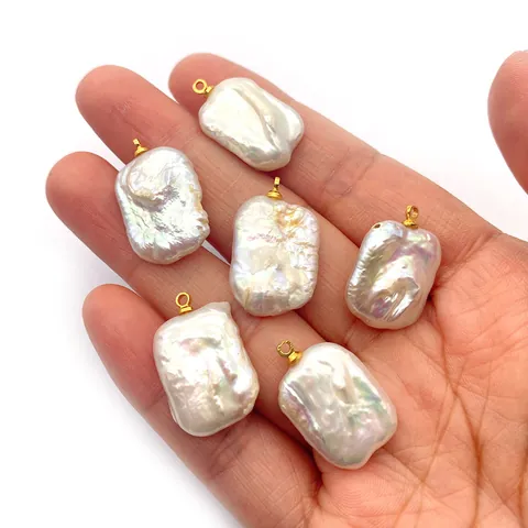Natürliche Süßwasserperle Barock Anhänger Unregelmäßige Form Weiß Legierung Gold DIY Schmuck Halskette Accessoire Damen