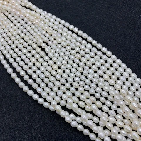Perles d'Eau Douce Naturelles Forme de Riz Brins de Perles en Vrac pour la Fabrication de Bijoux DIY Colliers Blanc Lustré