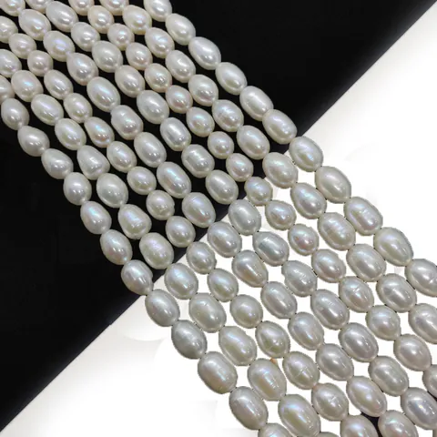 Natural Freshwater Pearl Rice Shape Oval Beads For DIY Jewelry Making Necklaces Bracelets White High Luster Loose Beads Strand