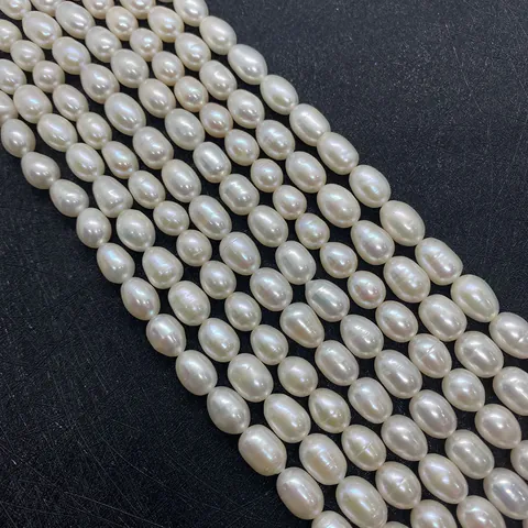 Natural Freshwater Pearl Rice Shape Oval Beads For DIY Jewelry Making Necklaces Bracelets White High Luster Loose Beads Strand
