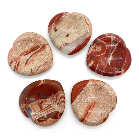 Pierre Naturelle Fleur Rouge Forme de Coeur Polie Sans Trou Pour La Fabrication de Bijoux Bricolage Pierre de Guérison Cadeau