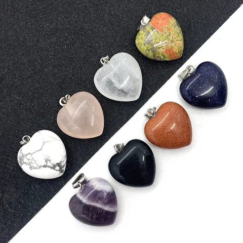 Herzform Naturstein Anhänger Amethyst Rosenquarz Tigerauge Anhänger Mit Metallverschluss DIY Schmuckherstellung Zubehör