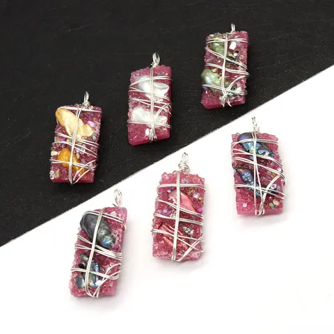 Ciondolo Rettangolare in Resina Con Perla Naturale d'Acqua Dolce Filo Avvolto a Mano DIY Accessori Gioielli Solo Ciondolo Senza Catena