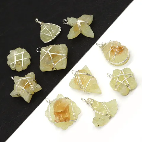Handmade Wire Wrapped Resin Natural Stone Crystal Pendants Geometric Star Heart Teardrop Shape Charms For DIY Jewelry Making Accessories