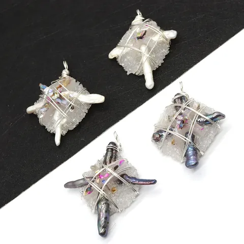 Handmade Wire Wrapped Pendant Natural Freshwater Pearl Crystal Cluster Resin DIY Jewelry Making Accessory For Necklace