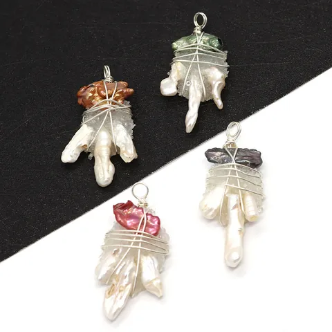 Natural Freshwater Baroque Pearl White Crystal Cluster Handmade Wire Wrapped Pendant Only Without Chain For DIY Jewelry Making Women Accessories