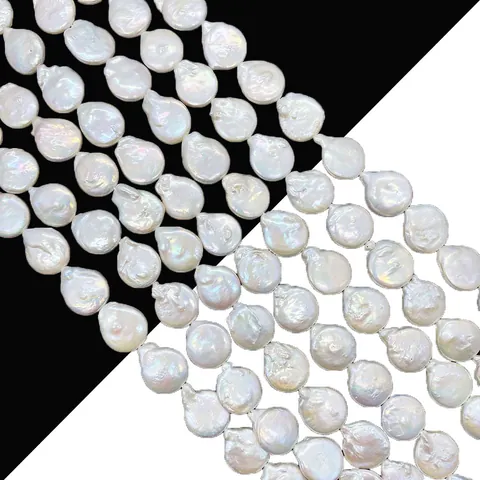 Natural Freshwater Pearl Beads Irregular Coin Button Baroque Pearls For DIY Jewelry Making White Large Pearls Strand