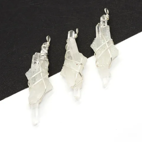 Natural White Crystal Cluster Raw Stone Wire Wrapped Pendant For DIY Jewelry Making Irregular Clear Quartz Pendant Only