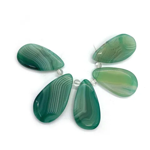Natural Striped Green Agate Water Drop Pendants Stone Teardrop Charms For DIY Necklace Jewelry Making Accessories