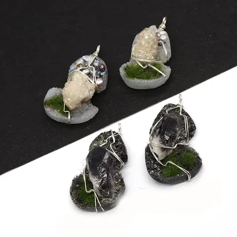 Natural Stone Crystal Raw Amethyst Cluster Wire Wrapped Pendant Only Without Chain For DIY Jewelry Making Necklaces Accessory