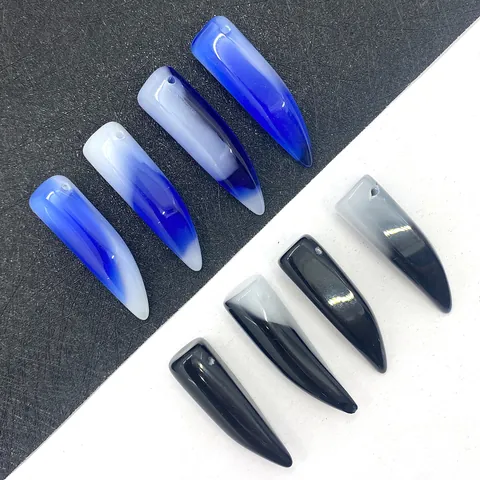 Natural Agate Stone Tooth Claw Shape Pendant Only For DIY Jewelry Making Blue Black White Gradient Charm Pendant Without Chain