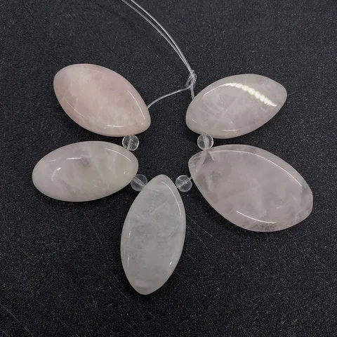 Natural Rose Quartz Marquis Shape Polished Pendants For DIY Necklace Jewelry Making Pink Stone Charms Accessories