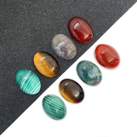 Cabochon Ovale en Pierre Naturelle pour Création Bijoux DIY Agate Malachite Polie Pierre Gemme pour Incrustation de Bague