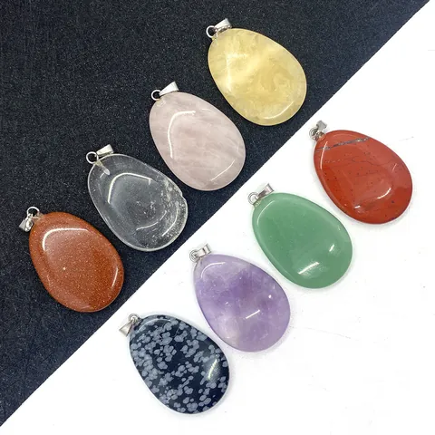 Natuursteen Hanger Traanvorm Amethist Topaas Rozenkwarts Voor DIY Sieraden Maken Accessoires Gepolijste Edelsteen
