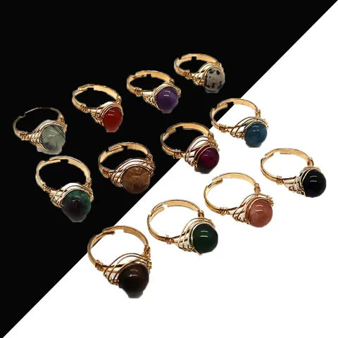 Anello Artigianale Avvolto Nel Filo Con Perla Tonda In Pietra Naturale Per Uomo Donna Oro Regolabile Etnico Gioielli