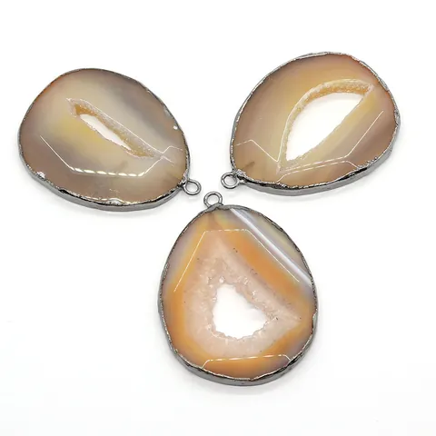 Natural Agate Druzy Pendant Only Irregular Water Drop Agate Stone Pendants With Metal Edging For DIY Jewelry Making Accessories Gift