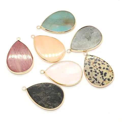 Natural Stone Waterdrop Pendant For DIY Jewelry Making Gold Edged Dalmatian Jasper Amazonite Stone Pendants Without Chain