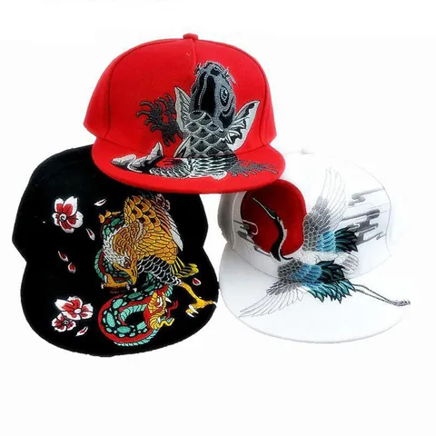 Gorra de Béisbol de Borde Plano con Bordado de Grulla y Koi Estilo Chino Unisex Hip Hop Ajustable Ropa de Calle de Lino