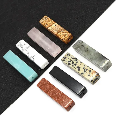 Cuentas de Piedra Natural Rectangulares Pulidas para Fabricación de Joyas DIY Piedra Dálmata Goldstone Amazonita Cuarzo Rosa Colgantes
