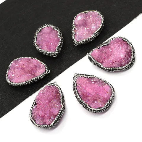 Natural Stone Agate Crystal Druzy Pendant Irregular Water Drop Rhinestone Inlaid Accessory For DIY Jewelry Making Party Jewelry