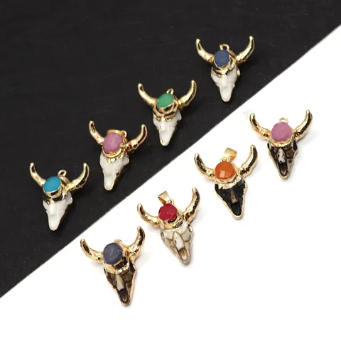 Bull Skull Pendant Resin Alloy Inlaid Artificial Stone Bohemian Tribal Style DIY Jewelry Making Accessories Bull Head Charm
