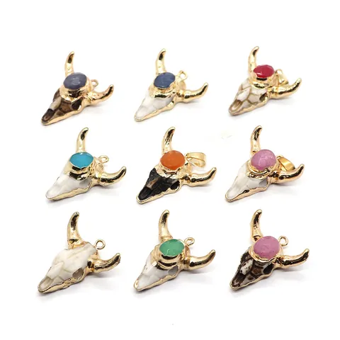 Bull Skull Pendant Resin Alloy Inlaid Artificial Stone Bohemian Tribal Style DIY Jewelry Making Accessories Bull Head Charm