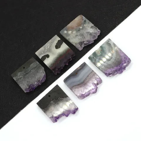 Natürliche Amethyst Geode Scheibe Unregelmäßiger Gebohrter Steinanhänger Für DIY Schmuckherstellung Lila Kristall Charm Zubehör
