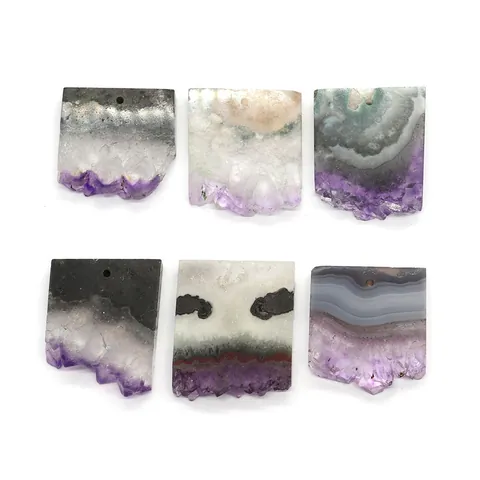 Natürliche Amethyst Geode Scheibe Unregelmäßiger Gebohrter Steinanhänger Für DIY Schmuckherstellung Lila Kristall Charm Zubehör