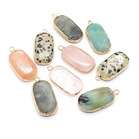 Ciondolo Naturale Ovale Sfaccettato Senza Catena Per Creazione Gioielli DIY Bordo in Lega Dorata Diaspro Dalmata Amazzonite Labradorite Quarzo Rosa Cristallo