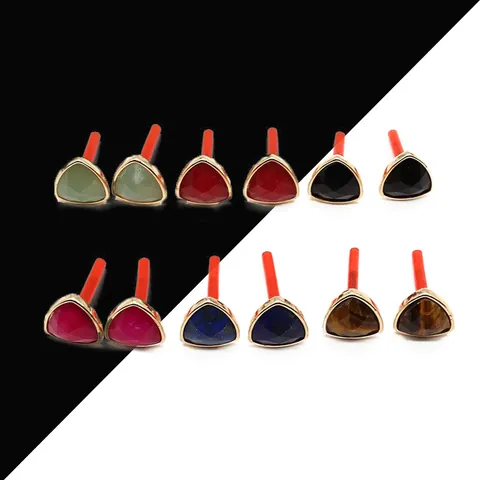 Facettierte Naturstein Dreieck Ohrstecker Gold Vergoldete Einfassung Grün Aventurin Schwarz Achat Tigerauge Ohrringe