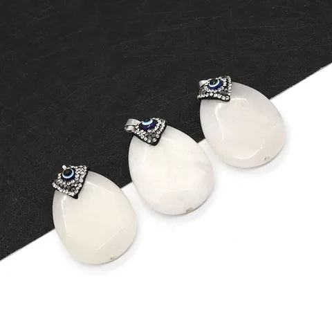Pendentif Œil Mauvais en Pierre Naturelle Blanche Forme Goutte Alliage Strass Nazar Charm pour Fabrication Bijoux DIY Femme
