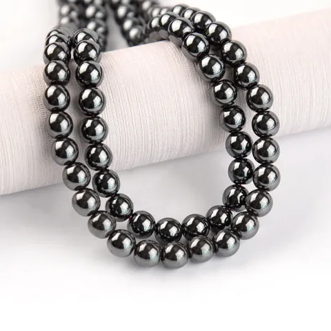 Natural Hematite Beads Round Ball Stone Loose Beads For DIY Jewelry Making Accessories Metallic Luster Black Stone Beads