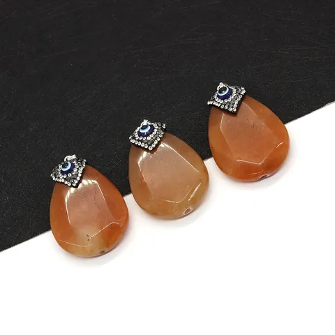 Ciondolo Solo in Pietra Naturale Goccia d'Acqua Rosso Arancio Giada Malocchio Strass Charm per DIY Creazione Gioielli Accessori