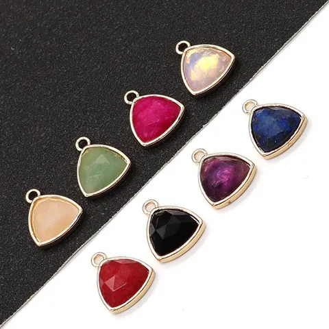 Faceted Triangle Natural Stone Pendants Electroplated Copper Edging Gemstone Charms With Loop For DIY Jewelry Making Necklaces Earring Accessories