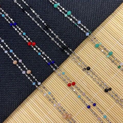 Natural Stone Crystal Faceted Round Beads Silver Plated Copper Chain For DIY Necklace Bracelet Jewelry Making Accessory