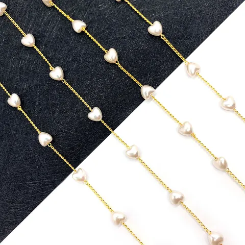 Copper Twisted Link Fine Chain Gold Color With White ABS Imitation Artificial Pearl Heart Shaped For DIY Jewelry Making Crafts Necklace