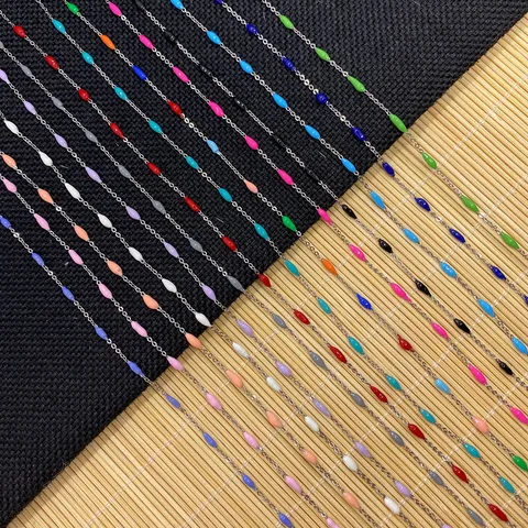 Stainless Steel Enamel Colorful Rice Beads Chain For DIY Jewelry Making Necklace Bracelet Findings Jewelry Accessories
