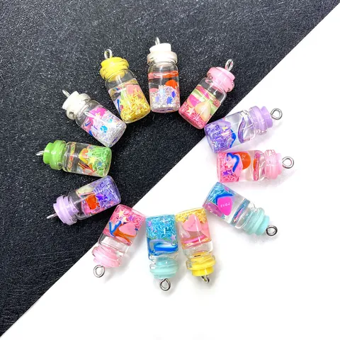 Mini Glass Bottle Resin Milk Tea Cup Pendants Heart Star Glitter Filled Charms For DIY Jewelry Making Keychain Accessories